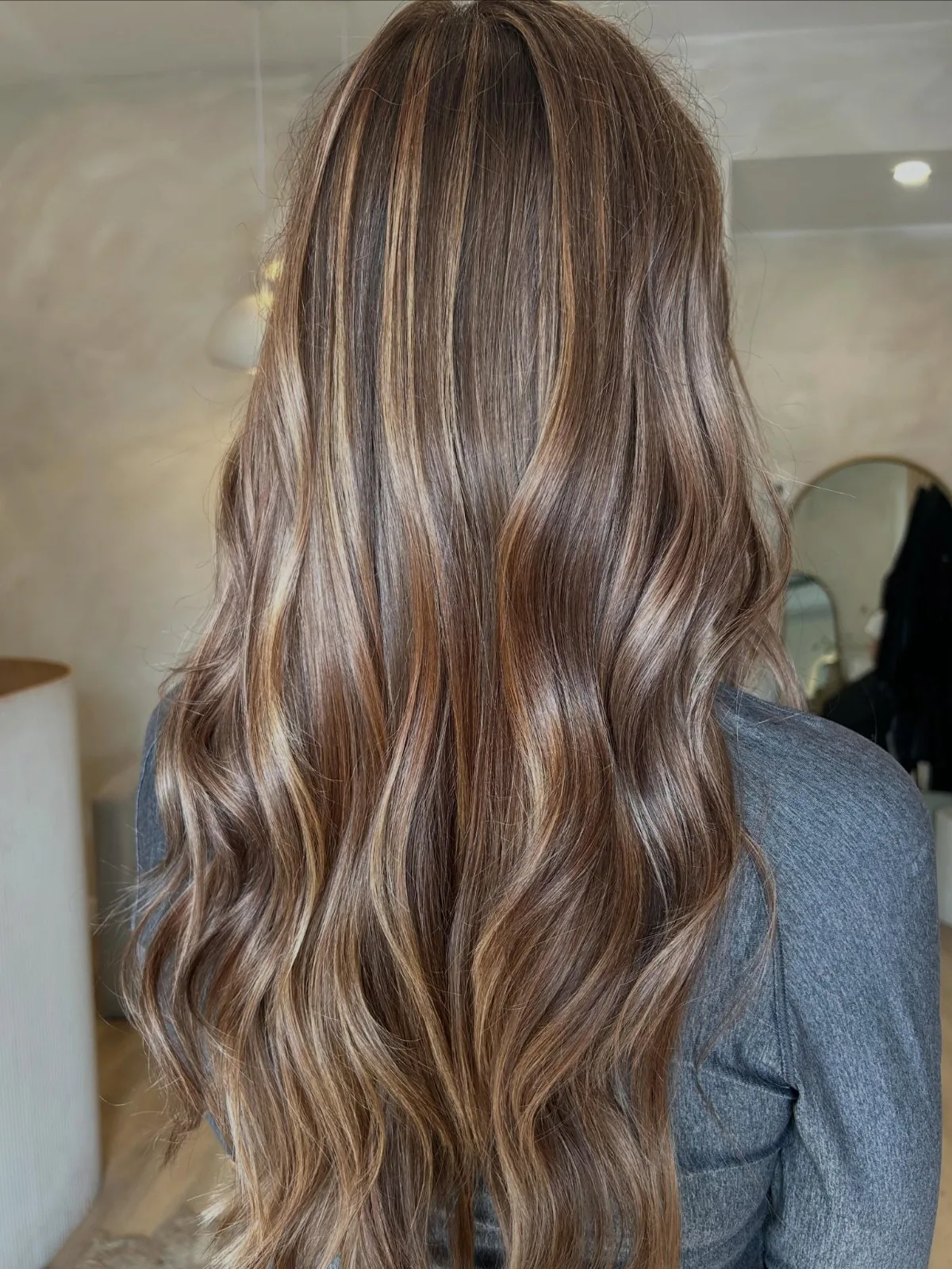 Dimensional brunette with caramel ribbons