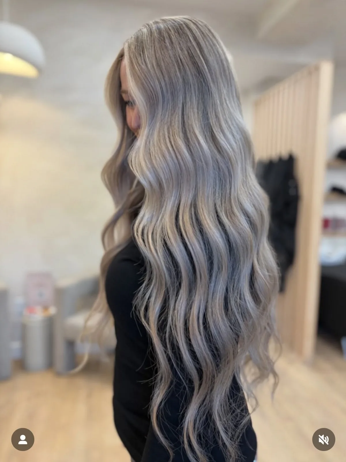Long silver blonde waves, by Carly