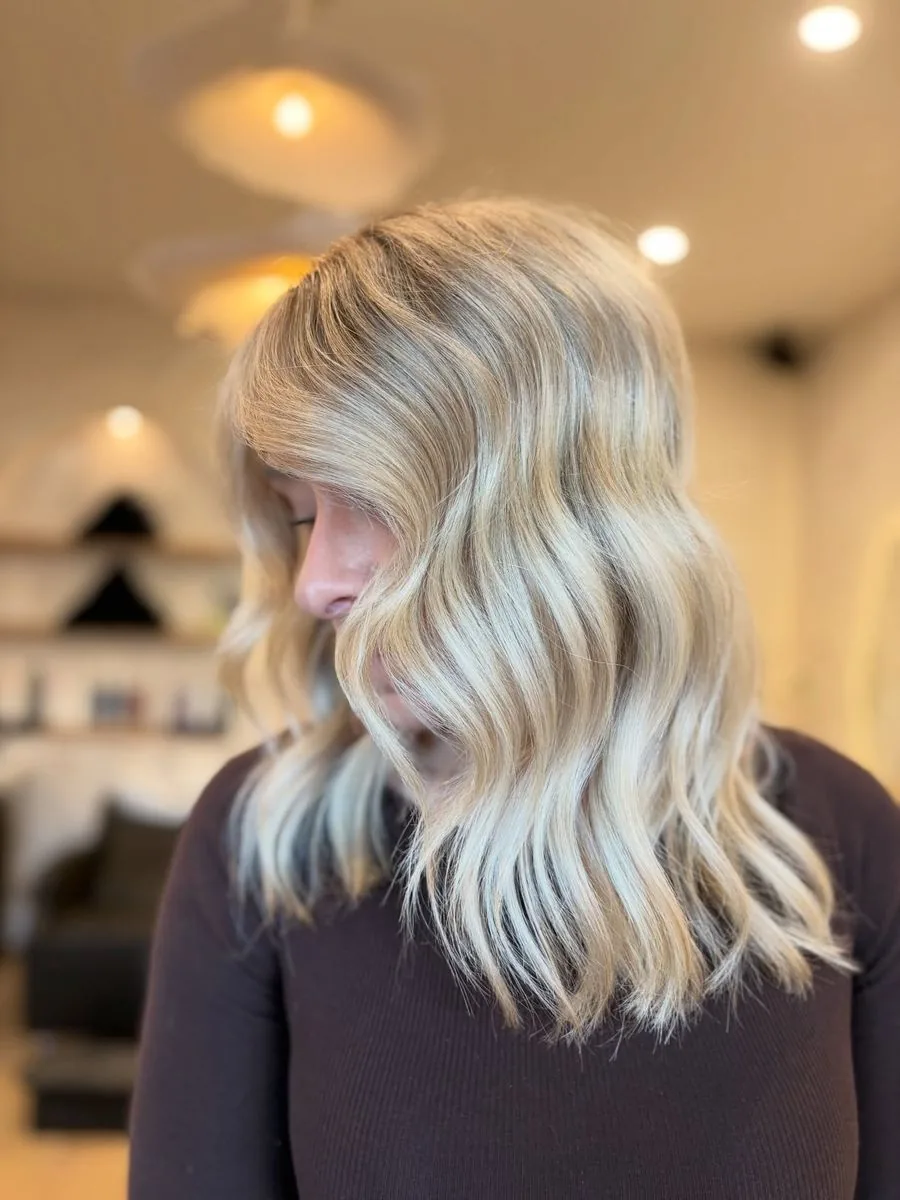 Soft, bright blonde with a gloss, by Carly